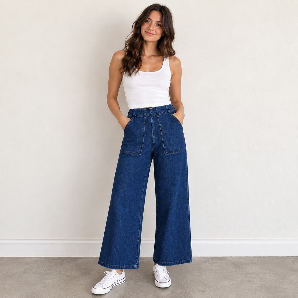 Loup Sz XLP Sabrina Wide-Leg Denim Pants Dark Wash Blue Jeans 26in Inseam